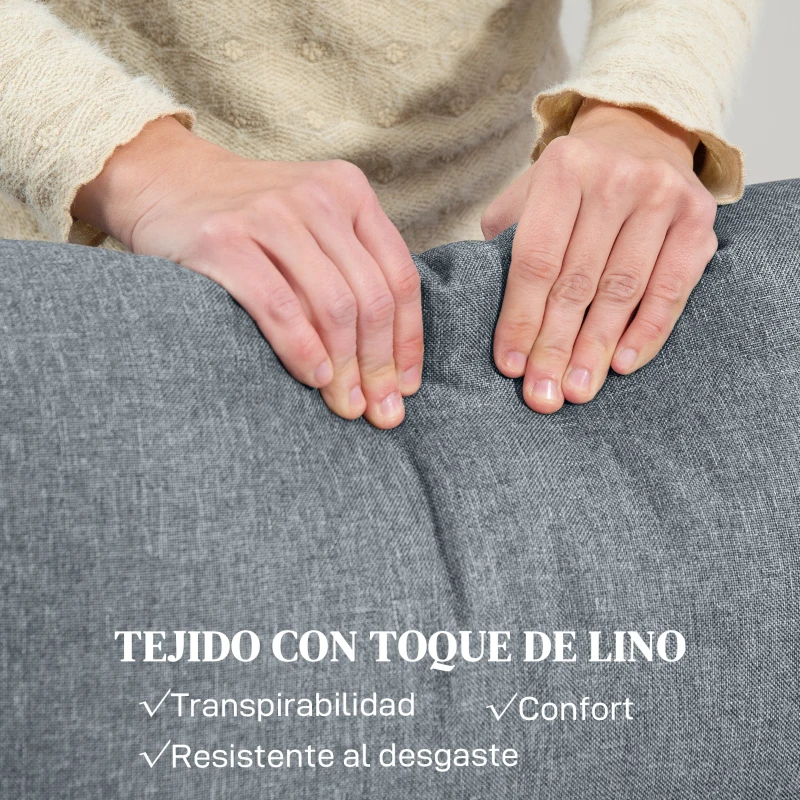 HOMCOM Sofá de 2 Plazas Reclinable Manual Tapizado en Lino con Reposapiés y Acolchado Grueso 118x95x101 cm Gris