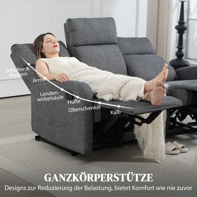 HOMCOM 3-Sitzer-Sofa, individuell verstellbare Rückenlehnen, Fußstütze, Stoffbezug, Metall, Grau(m-7)