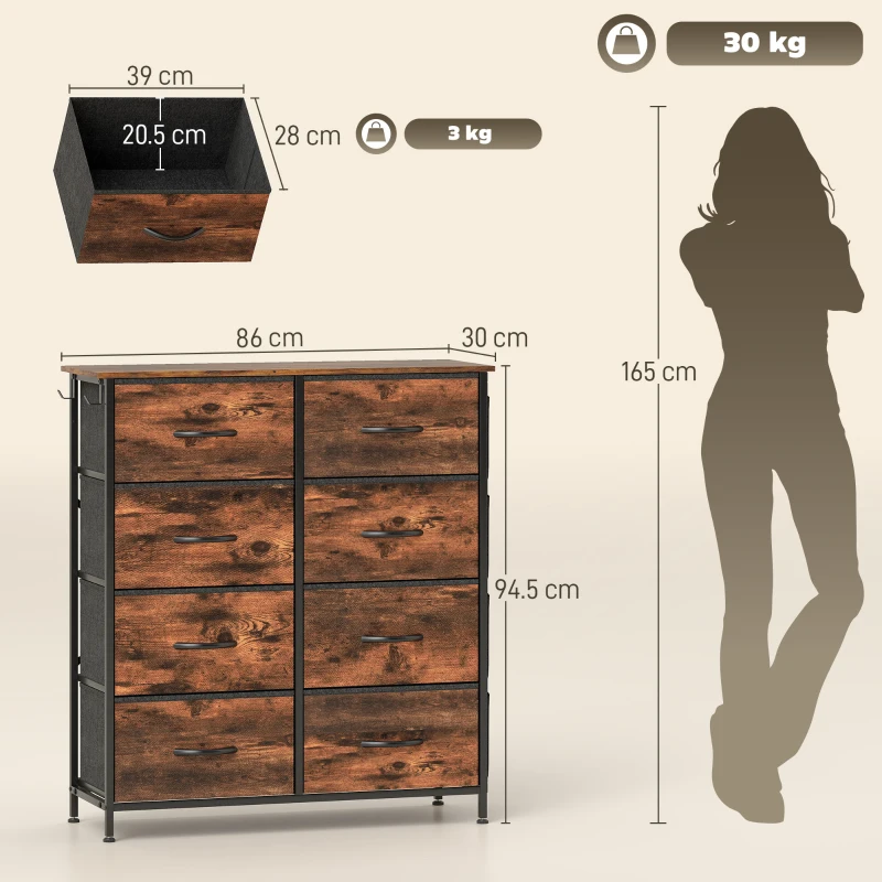 HOMCOM Chest of Eight Fabric Drawers - Rustic Brown