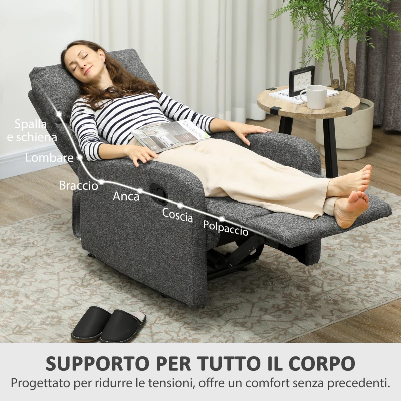 HOMCOM Poltrona Moderna con Reclinazione Manuale 145° max Rivestita in Ciniglia Grigia, 69x91x101 cm