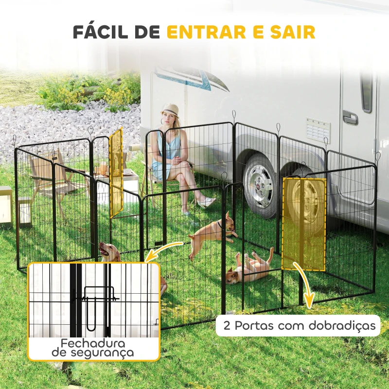 PawHut Parque para Cães com 12 Painéis Recinto para Animais de Estimação Modular com 2 Portas 80x120 cm Preto