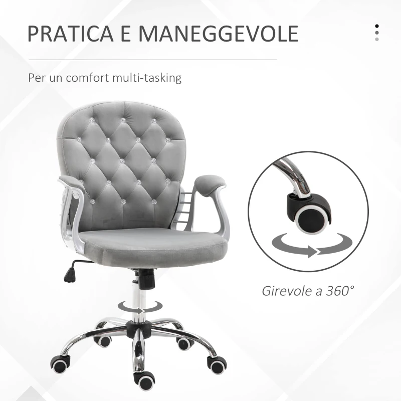 HOMCOM Sedia da Ufficio in Stile contemporaneo con Altezza Regolabile e Ruote Girevoli, 60x61x95105 cm, Grigia