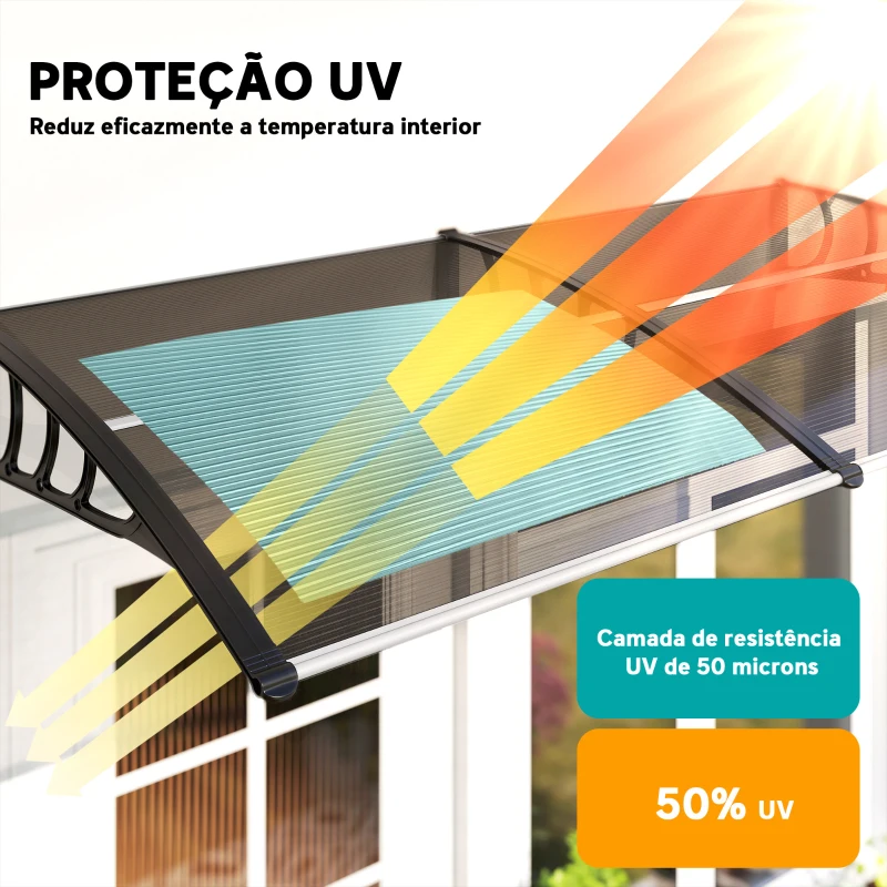 Outsunny Marquise de Proteção 200x96 cm Marquise Exterior para Portas e Janelas contra o Sol e Chuva com Suporte de PP Policarbonato Marrom