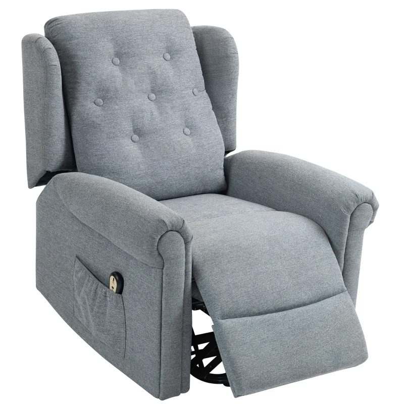 HOMCOM Poltrona Relax Reclinável Elétrica Poltrona Elevatória com Encosto Alto Capitonê Controlo Remoto 85x91x103 cm Cinza