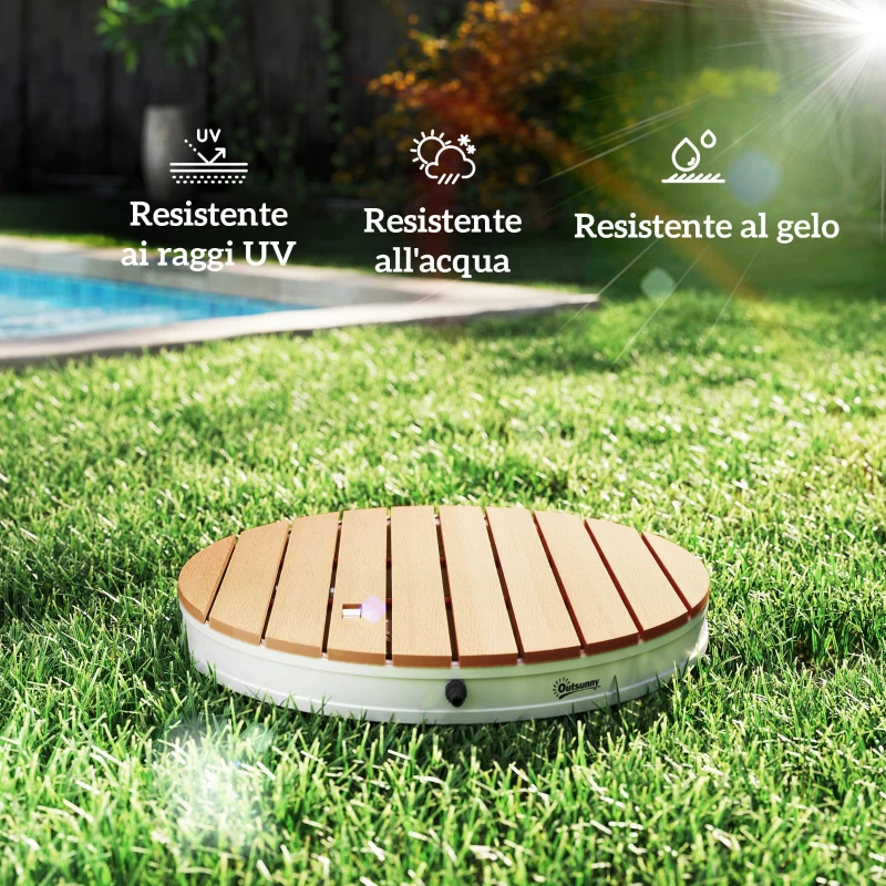 Outsunny Doccia da Giardino Portatile con Altezza Fino a 4 m e Getti d'Acqua Regolabili, Effetto Legno