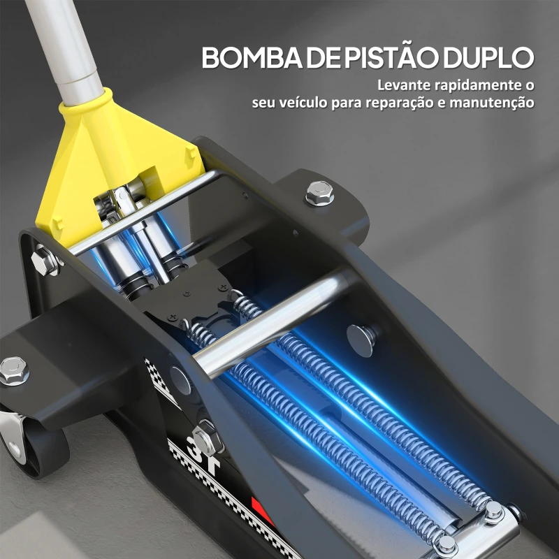 HOMCOM Macaco Hidráulico para Carro Altura de Elevação 7,5-50,5 cm com Bomba de Pistão Duplo para Reparação e Troca de Pneus Amarelo