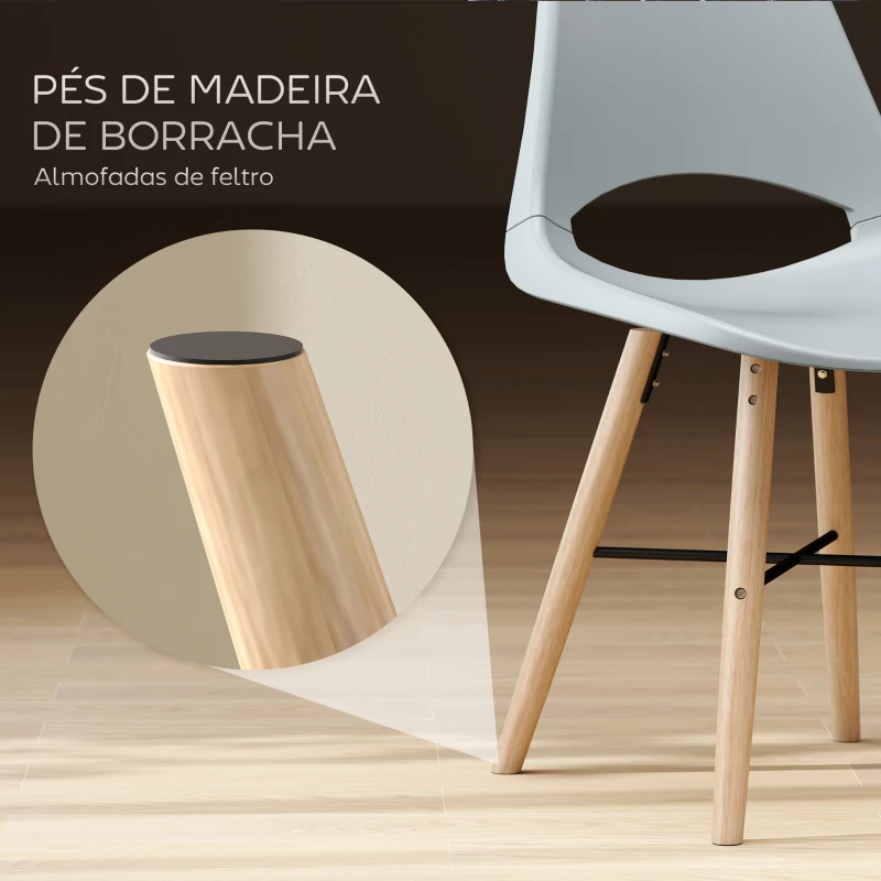 HOMCOM Conjunto de 2 Cadeiras de Jantar de Plástico Cadeiras de Cozinha Modernas com Encosto Curvado  47x49x84 cm Cinzento