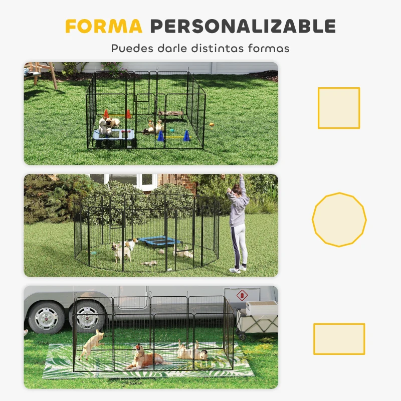 PawHut Parque para Perros de 12 Paneles con 2 Puertas Corralito para Perros para Exterior Interior de Acero 80x120 cm Negro
