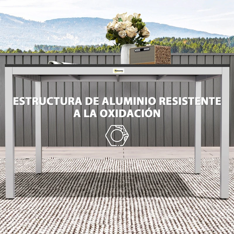 Outsunny Mesa de Comedor de Jardín para 4-6 Personas con Superficie de Listones Estructura de Aluminio y Acero 120x90x72 cm Negro