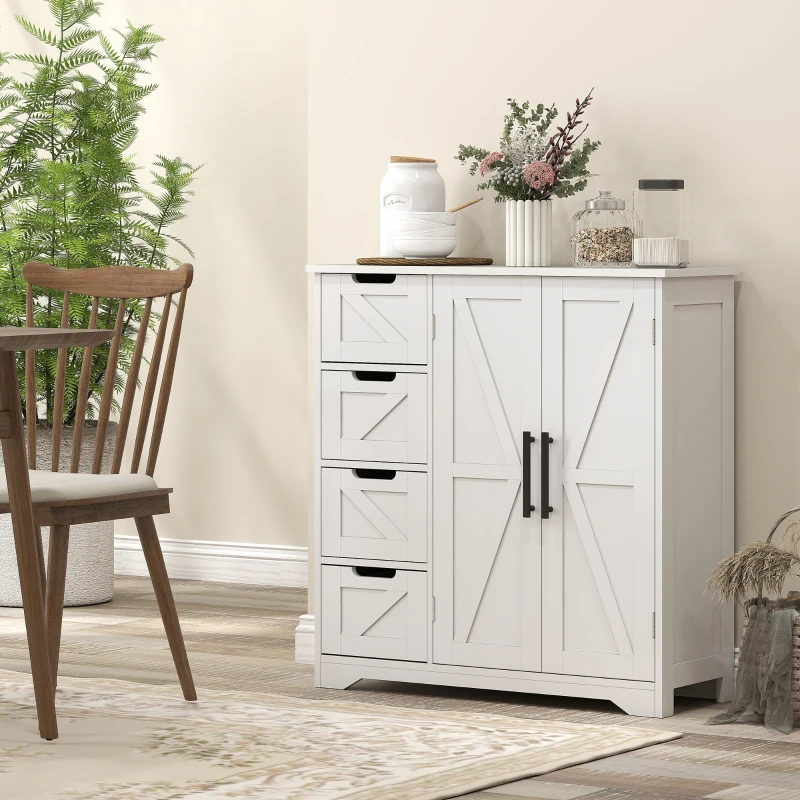 HOMCOM Meuble de salle de bain, meuble de rangement, avec 4 tiroirs, 1 placard, pour petits espaces, 81,2 x 30 x 83,8 cm, blanc