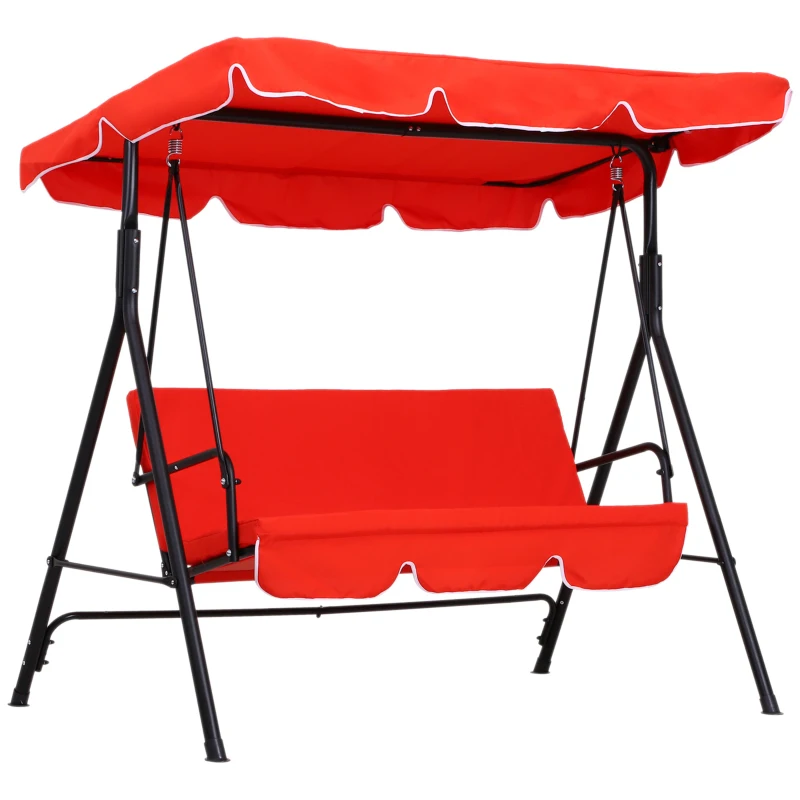Outsunny Baloiço de Jardim 3 Lugares Teto Inclinação Ajustável Assento e Encosto 1,72x1,1x1,52 m Aço Preto Poliéster Vermelho