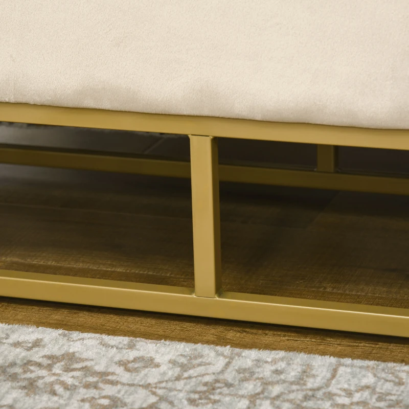 HOMCOM Banco de Armazenamento Botões decorativos Aparência de Pelúcia Pés de Aço Dourados 110x47x46,5 cm