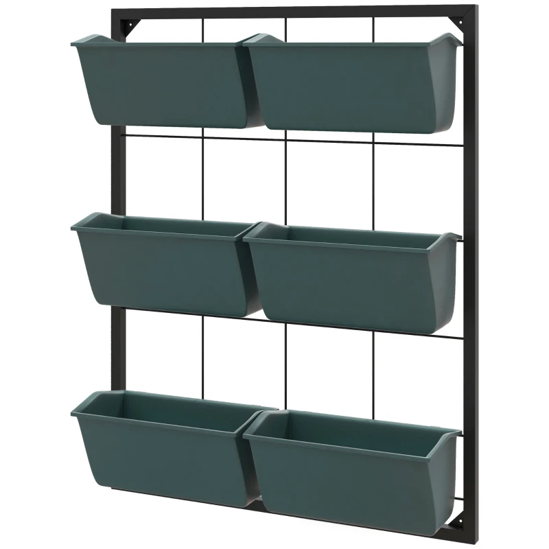 Outsunny Horta Vertical de 3 Níveis com 6 Vasos em Aço e Plástico 52x14x66 cm Verde Escuro
