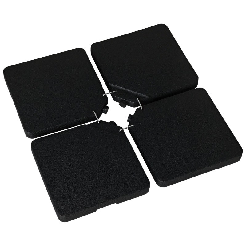 Outsunny Lestages pour parasols dalles de parasol 4 plaques HDPE - A remplir d'eau ou de sable jusqu'à 60/70 kg - dim. 100 x 100 x 6,8 cm noir