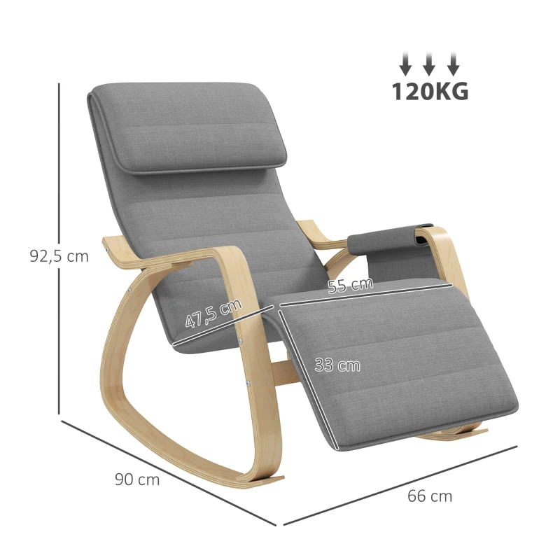 HOMCOM Poltrona Relax de Balanço Poltrona de Amamentação com Apoio de Pés Ajustável Bolso Lateral e Apoio de Cabeça Cinza