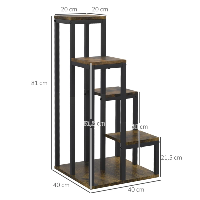 Outsunny Suporte para Plantas Estante de Flores 4 Prateleiras Diferentes Alturas Estrutura Aço 40x40x81 cm Preto