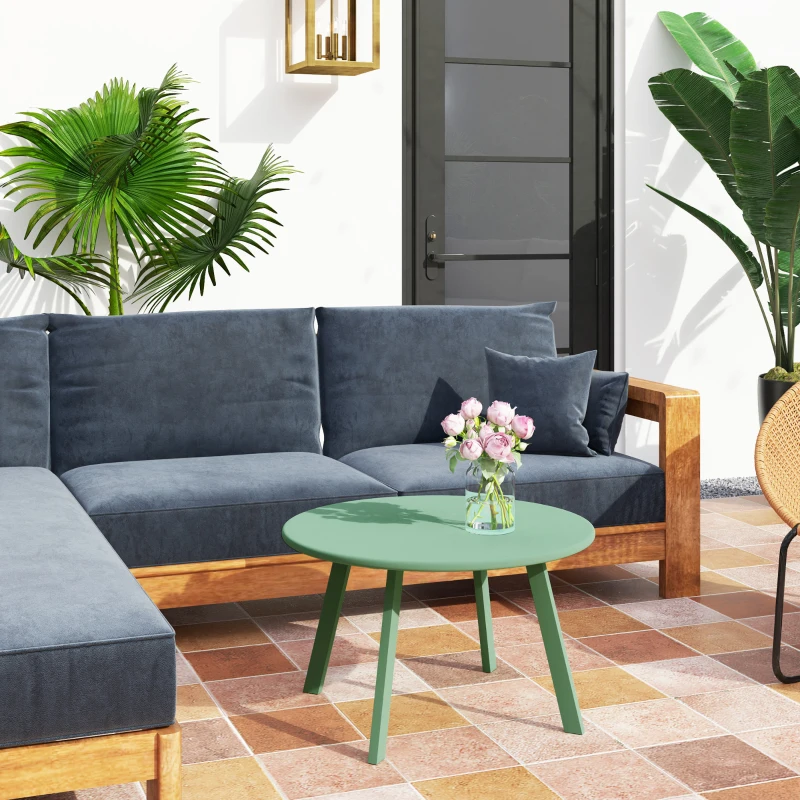 Outsunny Mesa de Café Pequena Redonda Mesa de Apoio com Pés Antiderrapantes Estrutura em Metal para Jardim Ø 70x42 cm Verde