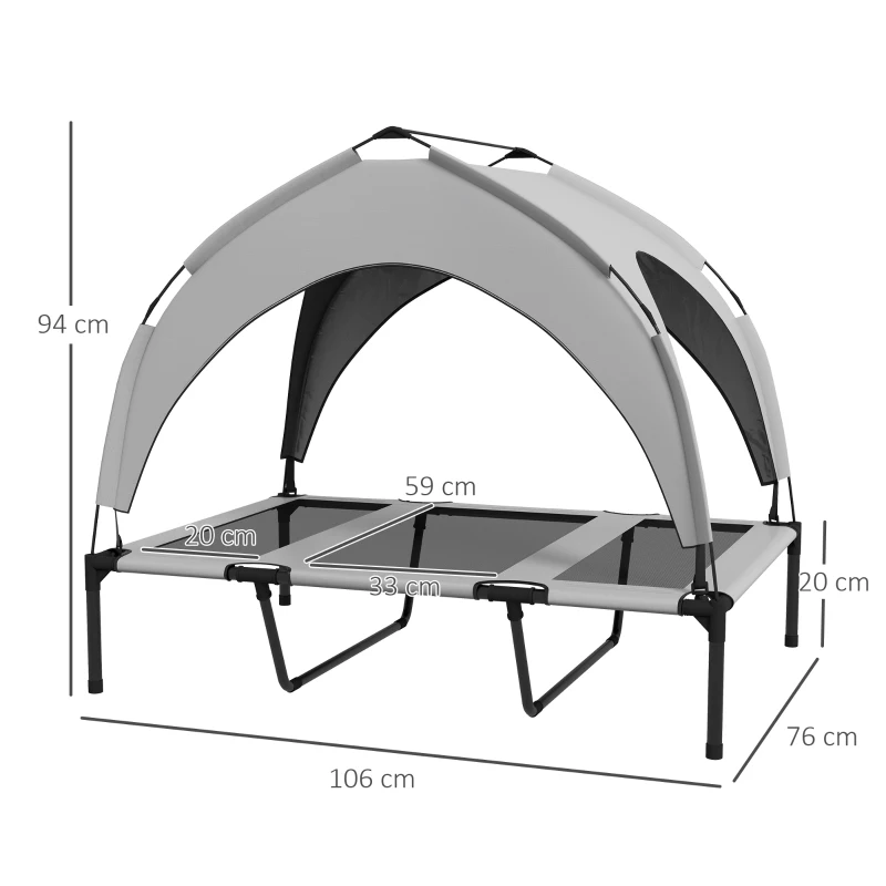 Pawhut Cama Elevada Confortável para Cães com Proteção UV  106x76x94 cm Cinza