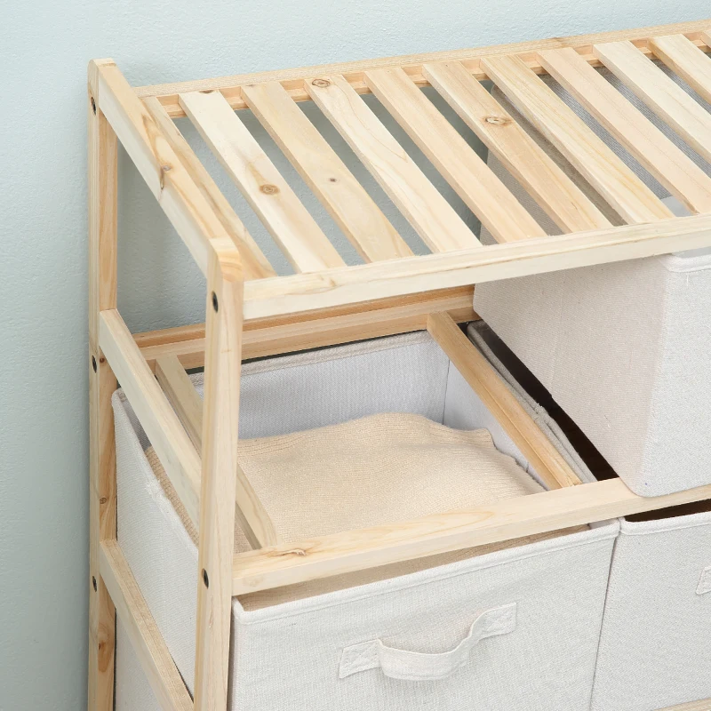HOMCOM Cômoda em Tecido Armário de Armazenamento 6 Gavetas Dobrável Estilo Contemporâneo Pinho 59x28x70 cm Madeira Natural Bege