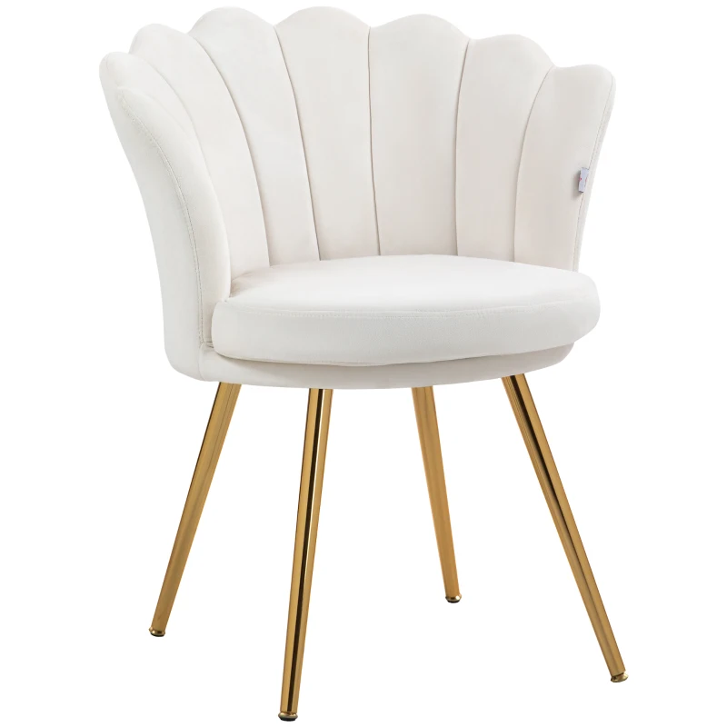 HOMCOM Poltrona Concha Cadeira Toucador Cadeira de Veludo Cadeira de Sala com Pés de Metal Dourado Creme
