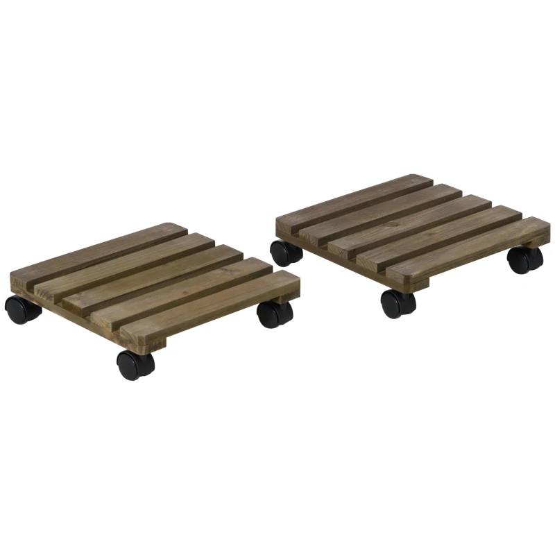 Outsunny Lote de 2 Suportes para Plantas Quadrados Suporte com Rodas para Vaso de Flores para Interior e Exterior