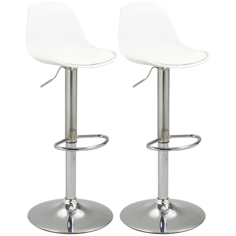 HOMCOM Lote de 2 Bancos de Bar BancoAlta Cozinha com Encosto e Apoio para Os Pés Altura Ajustável 38x42x82-104 cm Branco