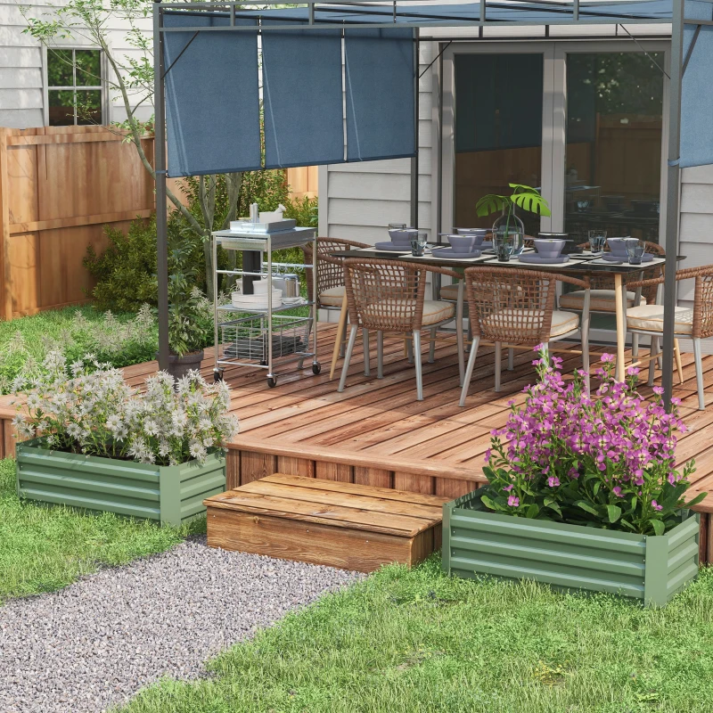 Outsunny Conjunto de 2 Canteiros de Jardim 100x50x30 cm Chapa de Aço Ondulada Verde