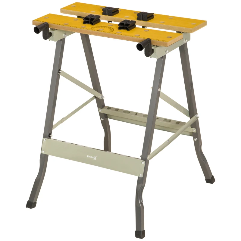 DURHAND Bancada Dobrável Bancada de Fixação com 4 Grampos Mesa de Trabalho Carga 100 Kg 62,5x60,5x78,5 cm Cinza