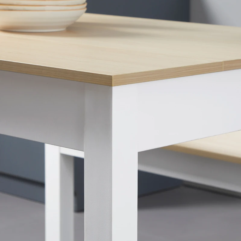 HOMCOM Conjunto de Mesa de Jantar 3 Peças com 2 Bancos Encaixáveis para 4-6 Pessoas Estilo Contemporâneo Painéis de Partículas