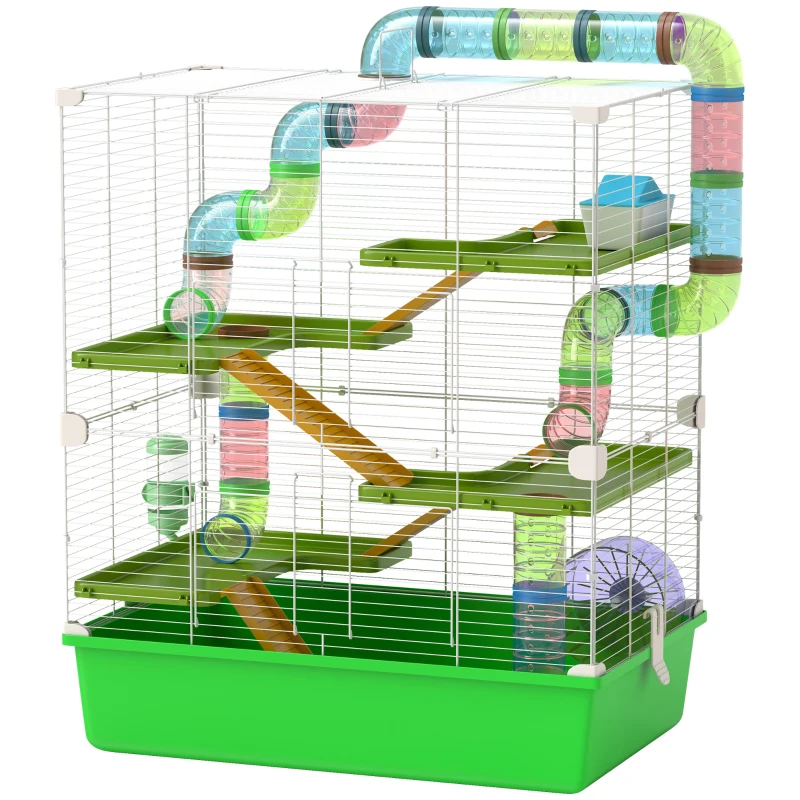 Pawhut Grande Gaiola para Hamsters Gaiola para Roedores 5 Níveis com Túneis Bebedouro Roda Casinha Escadas