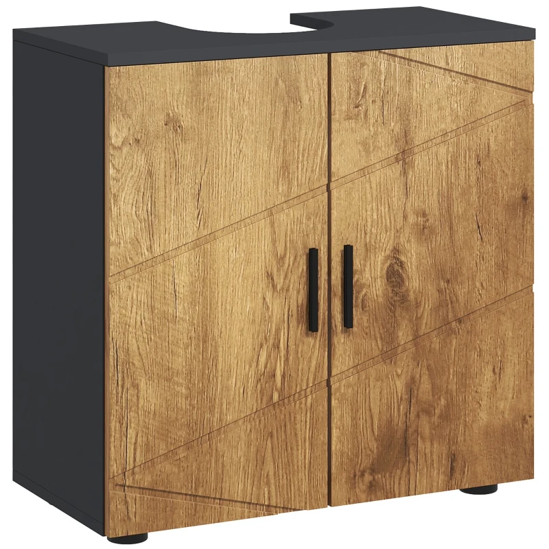 Kleankin Móvel de Casa de Banho para Lavatório de 2 Portas com Prateleira 60x30x60 cm Cinza Antracite e Aspecto de Madeira