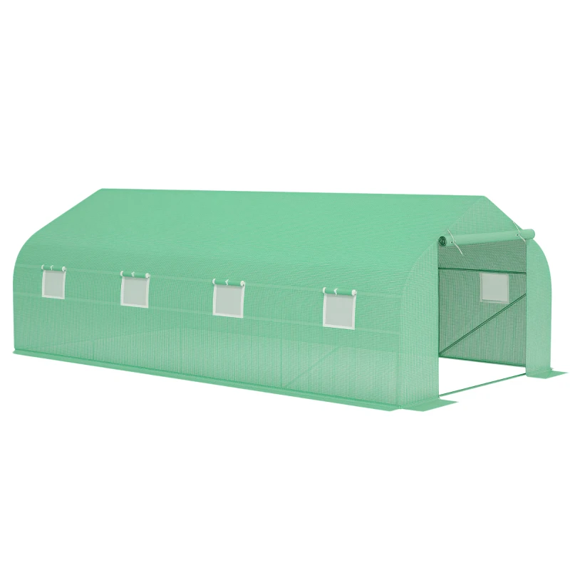 Outsunny Serra a Tunnel con 8 Finestrelle Laterali e Ingresso Avvolgibile, in PE e Acciaio, 6x3x2 m, Verde