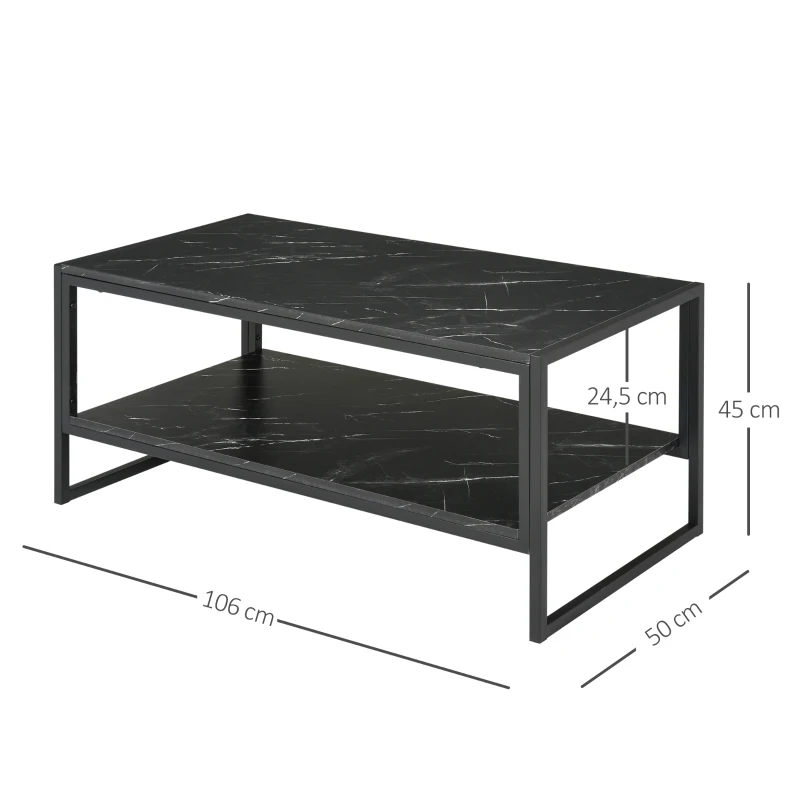 HOMCOM Mesa de Centro Estilo Moderno com 2 Prateleiras 106x50x47 cm Preto