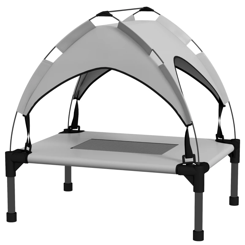 Pawhut Cama para Cães Cama para Cão Elevada Dossel Anti UV Oxford Bolsa de Transporte Incluída 61x46x63 cm Cinza