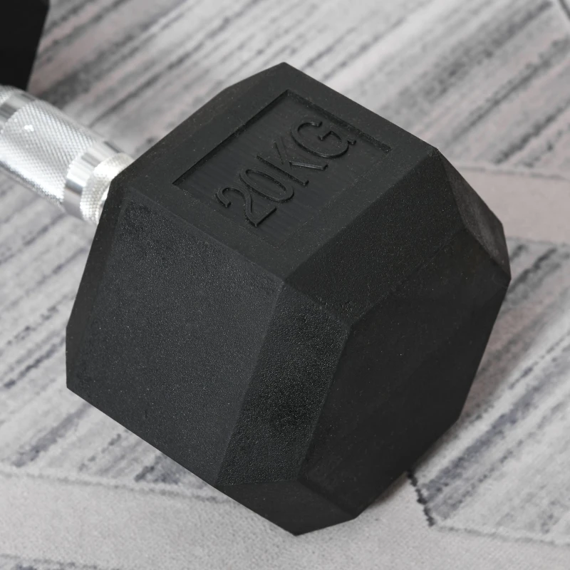 HOMCOM Haltere Curto Peso 20 Kg Haltere Hexagonal Treino Musculação & Halterofilismo Metal Borracha Preto