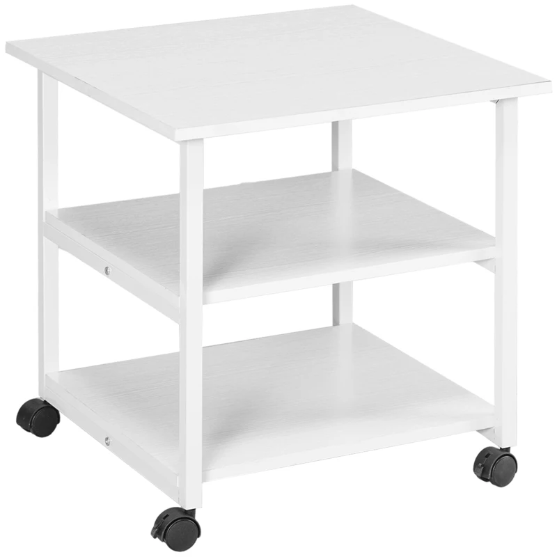 HOMCOM Suporte de Impressora Carrinho de Armazenamento 3 Níveis Prateleiras Móvel em Rodízios 50x50x52,5 cm