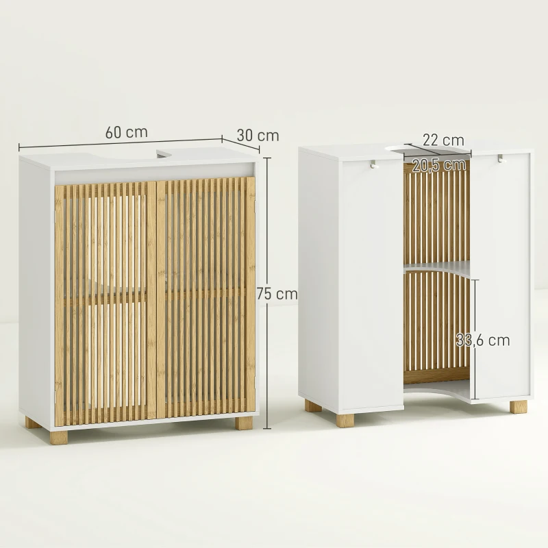 HOMCOM Móvel para Lavatório Banheiro Armário com Portas Vazadas em Bambu 60x30x75 cm Efeito Madeira Natural