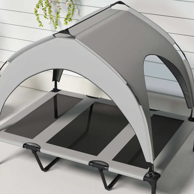 Pawhut Cama Elevada Confortável para Cães com Proteção UV  106x76x94 cm Cinza