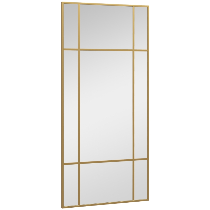 HOMCOM Espelho de Parede Vitral Retangular Estilo Janela Horizontal ou Vertical com 4 Ganchos em Metal Dourado 110x50 cm