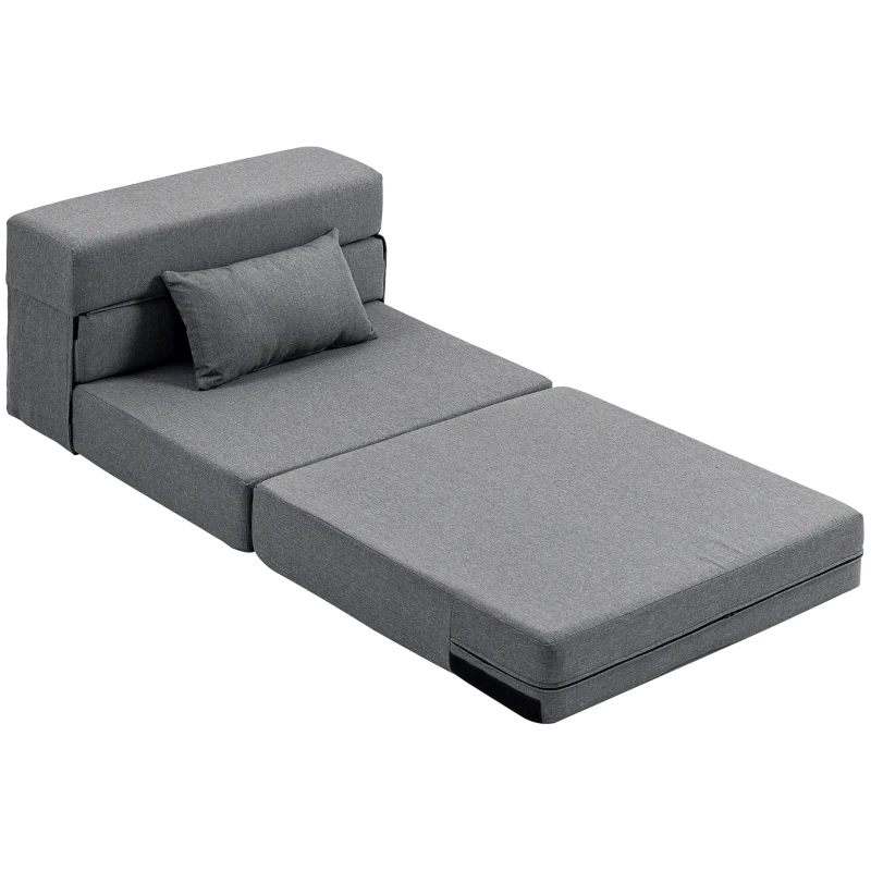 HOMCOM Cadeirão Conversível 1 Lugar Cadeirão Cama Dobrável Almofada Incluída para Hóspedes Sala Espaço Reduzido 120 Kg Cinza