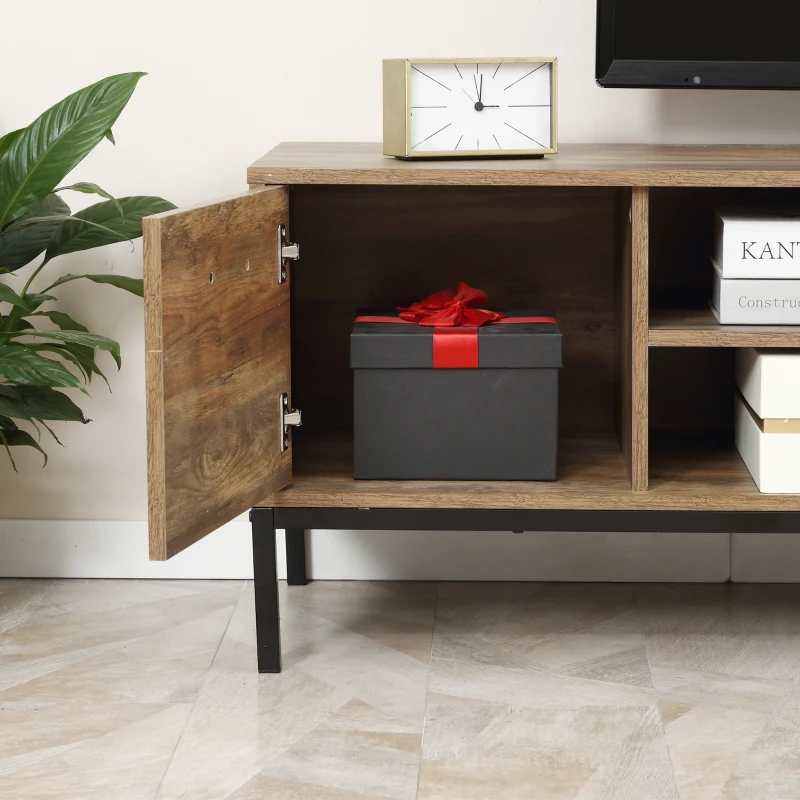 HOMCOM Móvel TV Banco TV Até 50 Polegadas Armário 2 Gavetas e Prateleira 2 Passa Cabos 132x39x45,5 cm Castanho Preto