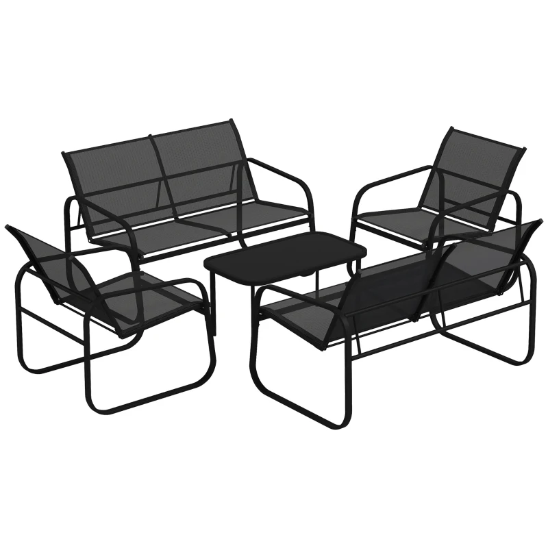 Outsunny Conjunto de Mobiliário de Jardim Exterior 5 Peças em Aço e Textilene com Sofás Dois Cadeirões e Mesa de Centro Vidro Cinza