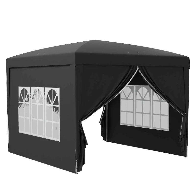 Outsunny Gazebo Tenda de Recepção Gazebo Pop Up Dobrável 3x3 m 4 Paredes Removíveis Saco de Transporte Preto