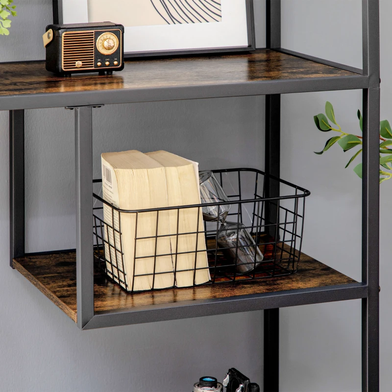 HOMCOM Biblioteca Prateleira de Armazenamento de 7 Níveis Estrutura em Aço Estilo Industrial 83x34x180 cm Marrom Rústico e Preto