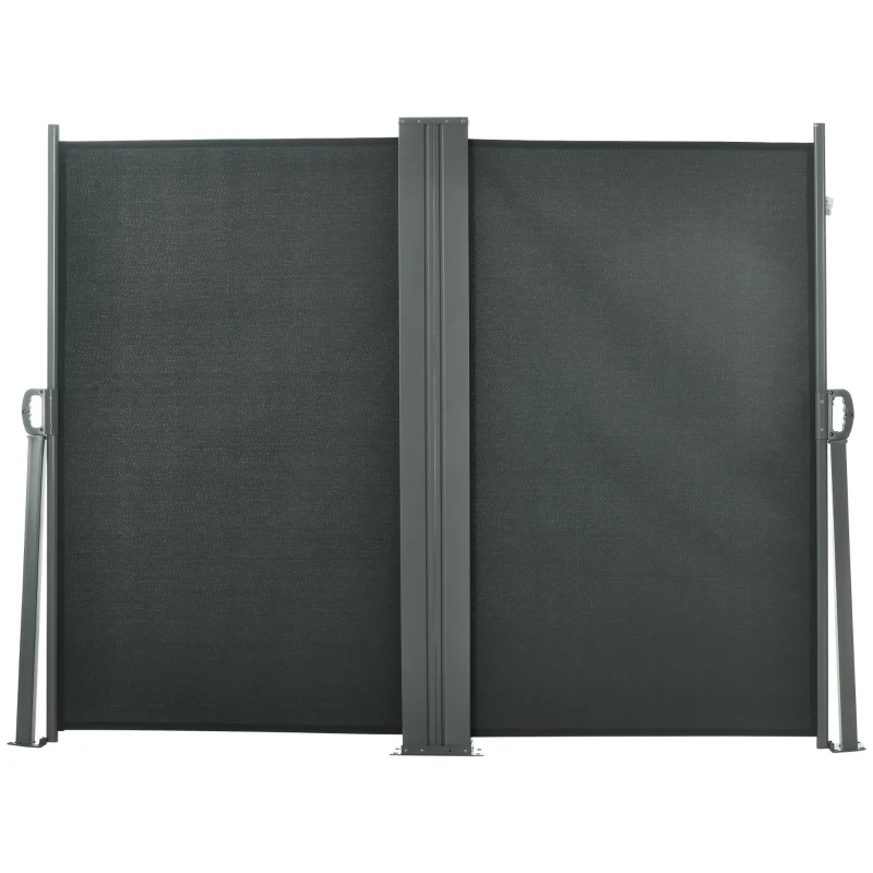 Outsunny Duplo Toldo Lateral Biombo Tela Retrátil 6x1,60 m Poliéster Anti UV Cinza