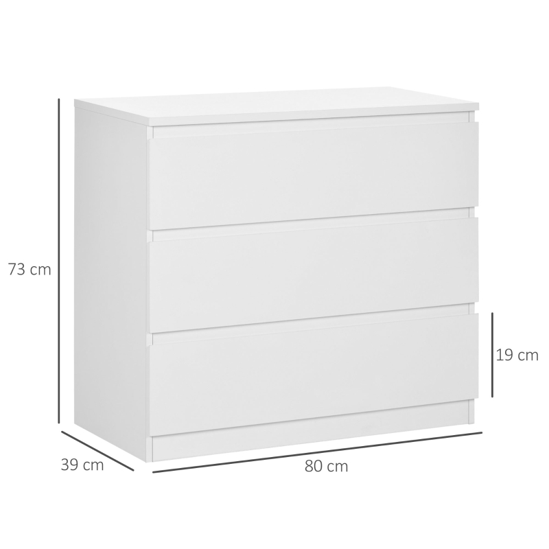 HOMCOM Cômoda 3 Gavetas Móvel de Armazenamento Elegante para Quarto Interior 80x39x73 cm