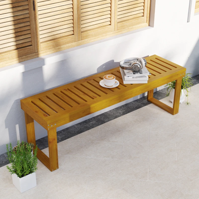 Outsunny Banco de Jardim Banco em Madeira de Pinho 2 Lugares Banquinho de Jardim Assento em Ripas 132x34x43 cm Madeira Natural
