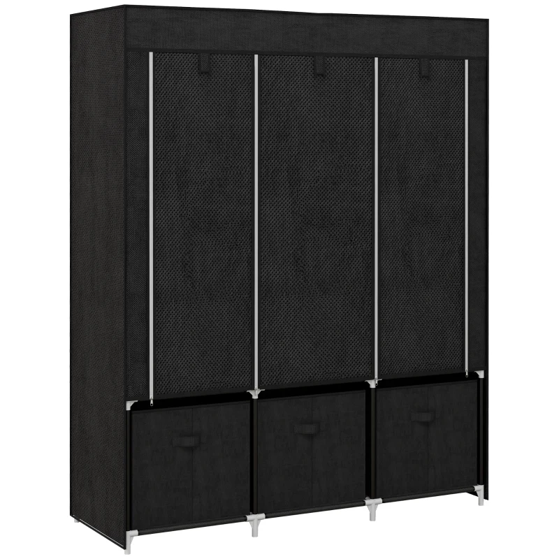HOMCOM Guarda Roupa de Tecido Dobrável com 5 Prateleiras 2 Varões e 3 Gavetas em Tecido 125x43x162,5 cm