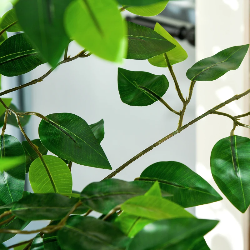 HOMCOM Conjunto de 2 Plantas Artificiais Ficus Altura 1,80 m Tronco Ramificações Cipó Musgo Folhas Alta Realismo Vaso Incluso Verde