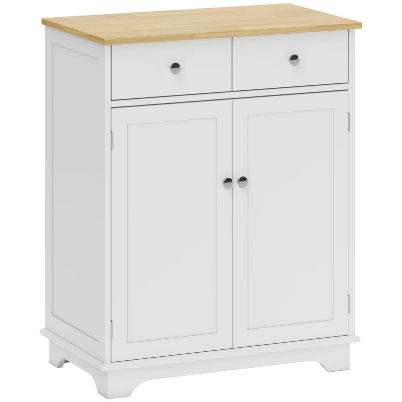 HOMCOM Móvel de Armazenamento Sala Armários de Portas 2 Gavetas e Prateleira Ajustável Armário Branco e Madeira Natural